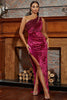 Load image into Gallery viewer, Velvet One Shoulder Sheath Formal Dress with Slit