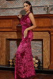 Velvet One Shoulder Sheath Formal Dress with Slit