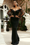 Black Off the Shoulder Mermaid Long Formal Dress