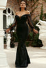 Load image into Gallery viewer, Black Off the Shoulder Mermaid Long Formal Dress