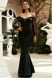 Black Off the Shoulder Mermaid Long Formal Dress