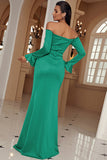 Green Off the Shoulder Sheath Long Formal Dress With Slit