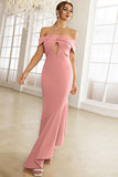 Blush Off the Shoulder Irregular Mermaid Formal Dress With Ruffles