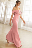 Blush Off the Shoulder Irregular Mermaid Formal Dress With Ruffles