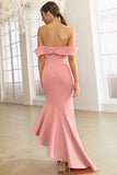 Blush Off the Shoulder Irregular Mermaid Formal Dress With Ruffles