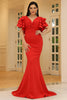 Load image into Gallery viewer, Red V-Neck Mermaid Flutter Sleeves Long Formal Dress