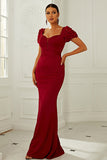 Burgundy Short Sleeves Mermaid Long Formal Dress