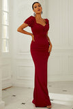 Burgundy Short Sleeves Mermaid Long Formal Dress