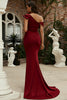 Load image into Gallery viewer, Burgundy One Shoulder Mermaid Long Formal Dress With Ruffles