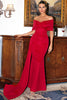 Load image into Gallery viewer, Red Off the Shoulder Sheath Formal Dress With Train