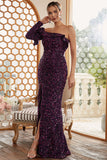 Purple One Shoulder Sequins Formal Dress with Slit