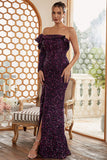 Purple One Shoulder Sequins Formal Dress with Slit