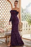 Purple One Shoulder Sequins Formal Dress with Slit