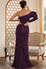 Load image into Gallery viewer, Purple One Shoulder Sequins Formal Dress with Slit