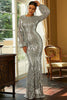 Load image into Gallery viewer, Long Sleeves Silver Sparkly Foraml Dress