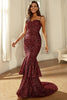Load image into Gallery viewer, Burgundy Sparkly Sequins Mermaid Formal Dress