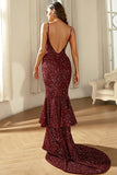 Burgundy Sparkly Sequins Mermaid Formal Dress