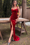 Velvet Burgundy Formal Dress with Slit