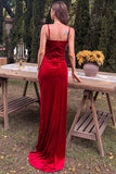 Velvet Burgundy Formal Dress with Slit