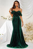Load image into Gallery viewer, Green Velvet Sequins Off the Shoulder Formal Dress