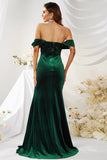 Green Velvet Sequins Off the Shoulder Formal Dress