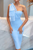 Load image into Gallery viewer, One Shoulder Blue Tight Cocktail Dress with Slit