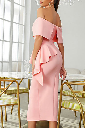 Off the Shoulder Blush Cocktail Dress with Pleated
