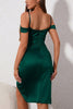 Load image into Gallery viewer, Off the Shoulder Green Cocktail Dress with Slit
