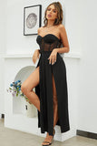 Strapless Black Corset Formal Dress with Slit