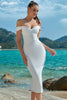 Load image into Gallery viewer, White Off the Shoulder Bodycon Cocktail Dress with Slit
