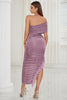 Load image into Gallery viewer, Tahitl Velvet One Shoulder Cocktail Dress With Slit