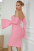 Load image into Gallery viewer, Pink Off the Shoulder Long Sleeves Bodycon Short Formal Dress