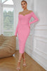 Load image into Gallery viewer, Pink Off the Shoulder Long Sleeves Cocktail Dress