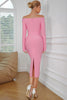 Load image into Gallery viewer, Pink Off the Shoulder Long Sleeves Cocktail Dress