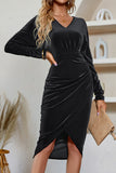 Black Long Sleeves Velvet Bodycon Cocktail Dress