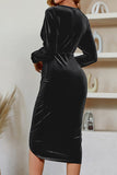 Black Long Sleeves Velvet Bodycon Cocktail Dress