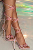 Load image into Gallery viewer, Pink Lace Up High Heeled Sandals With Butterflies
