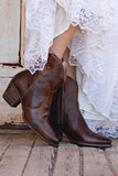 Brown PU Leather Chunky Steels Boho Cowgirl Boots