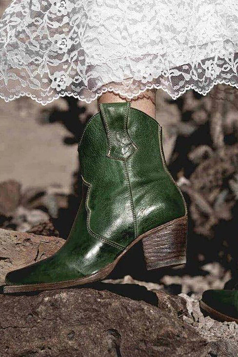 Load image into Gallery viewer, Brown PU Leather Chunky Steels Boho Cowgirl Boots