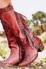 Load image into Gallery viewer, Dark Red Fringed Mid-Calf Cowgirl Boots