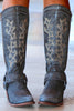 Load image into Gallery viewer, Blue Embroidered Cowgirl Boho Mid Calf Cowgirl Boots