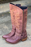 Blue Embroidered Cowgirl Boho Mid Calf Cowgirl Boots