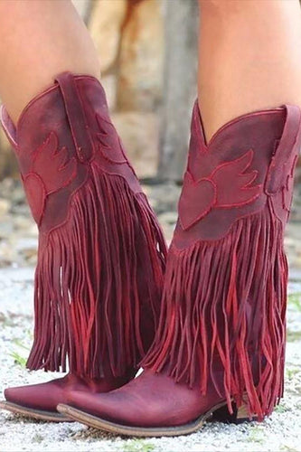 Dark Red Fringed Ankle Cowgirl Boots