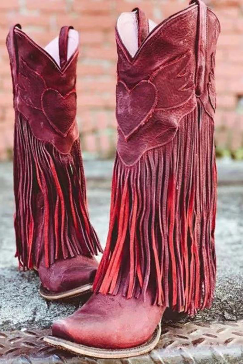 Load image into Gallery viewer, Dark Red Fringed Ankle Cowgirl Boots