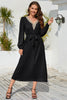 Load image into Gallery viewer, V-Neck Black Casual Dress with Sash