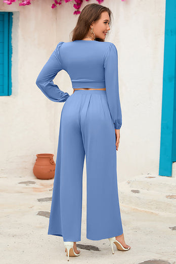 Blue 2 Piece Outfits with Pockets
