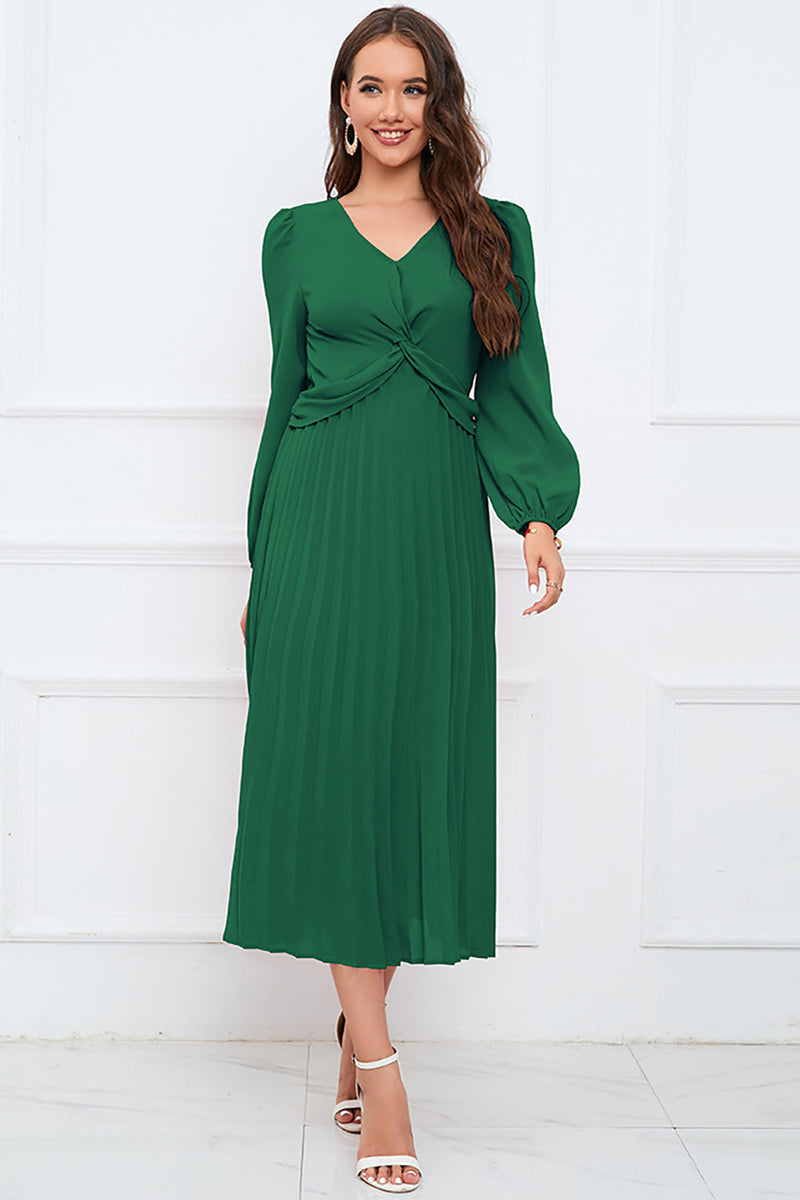 Load image into Gallery viewer, Long Sleeves Dark Green Casual Dress