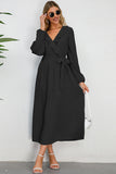 Long Sleeves Black Casual Dress with Ruffles