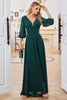 Load image into Gallery viewer, Dark Green A-line Long Sleeves V-neck Mother of Bride Dress