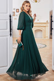 Dark Green A-line Long Sleeves V-neck Mother of Bride Dress